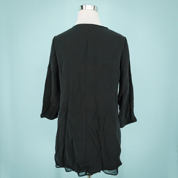 Lafayette Size 6 Black Layered Tiered V Neck 3/4 Sleeve 100% Silk Tunic Top - Picture 2 of 6